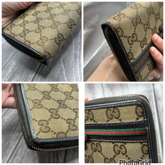 GUCCI Sherry Line GG Canvas & Leather Bow Detail Zip Long Wallet Beige Brown - Picture 15 of 15